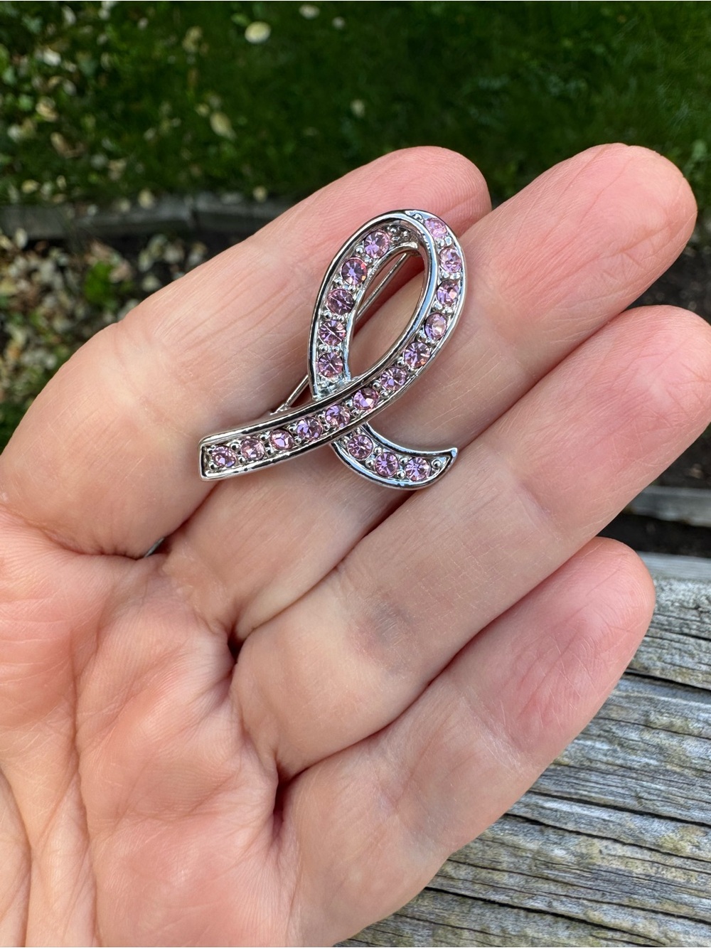 Pink Ribbon Crystal Pin Brooch - October Awareness Month